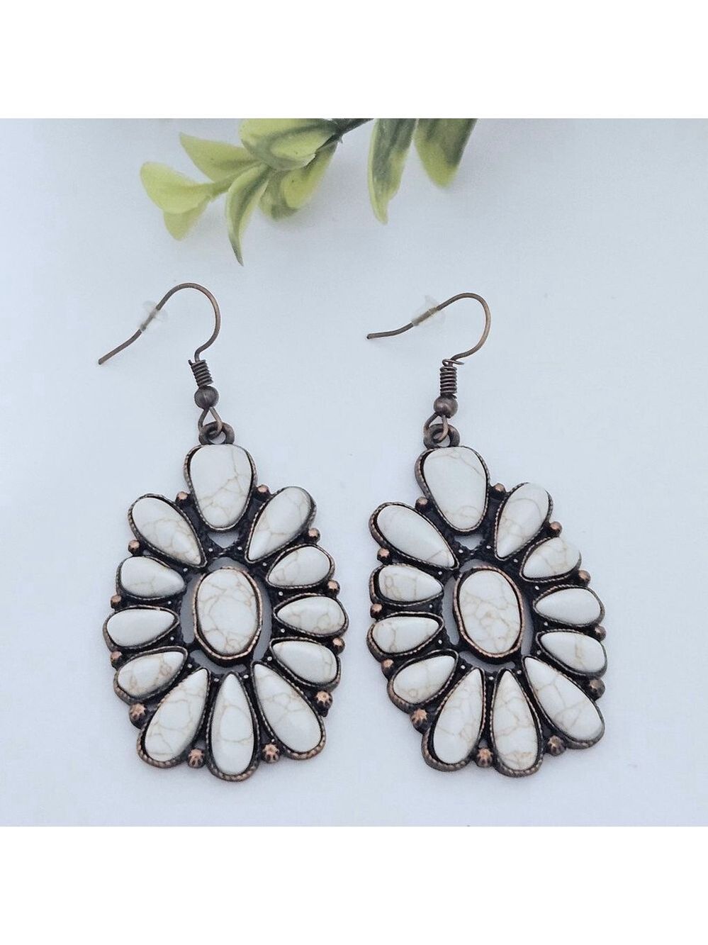 Western Squash Blossom Ivory & Copper Earrings - Picture 4 of 4